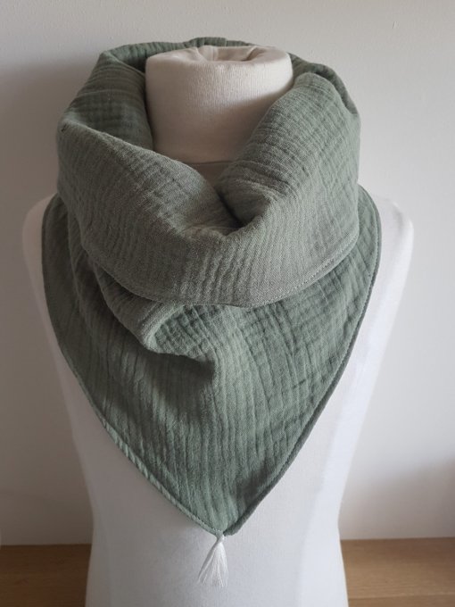 Snood chèche enfant gaze de coton unie bleu et vert