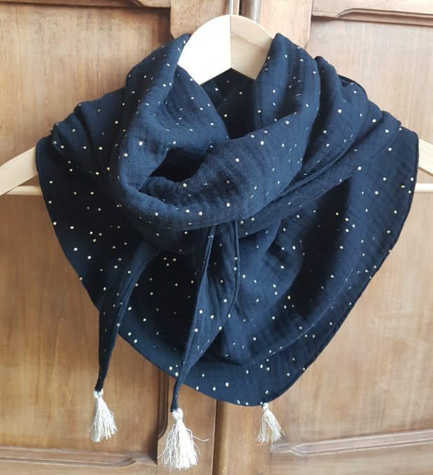 Foulard chèche noir à pois doré