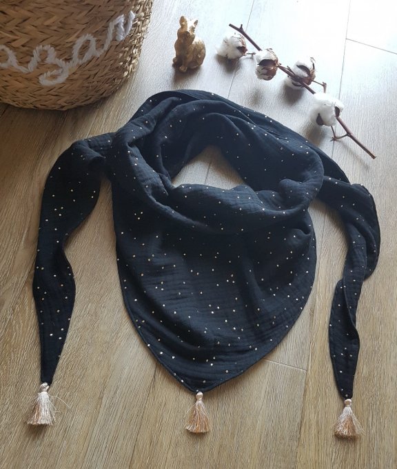 Foulard chèche noir à pois doré