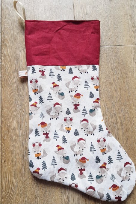 Botte de Noël imprimé animaux rouge personnalisable