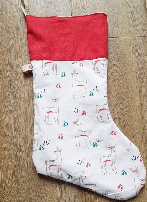 Botte de Noël imprimé cerf rouge et bleu personnalisable