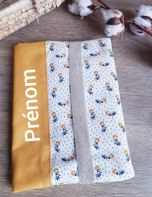 Protège carnet de santé moutarde fleuri