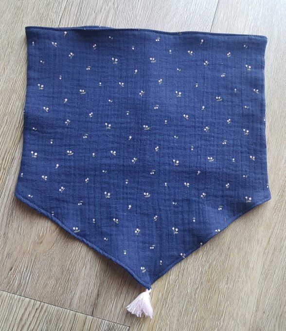 Snood chèche enfant gaze de coton motif  base bleu