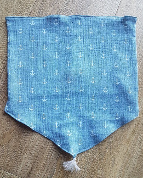 Snood chèche enfant gaze de coton motif  base bleu