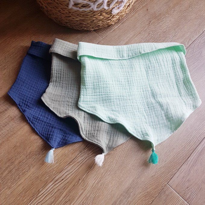 Snood chèche enfant gaze de coton unie bleu et vert