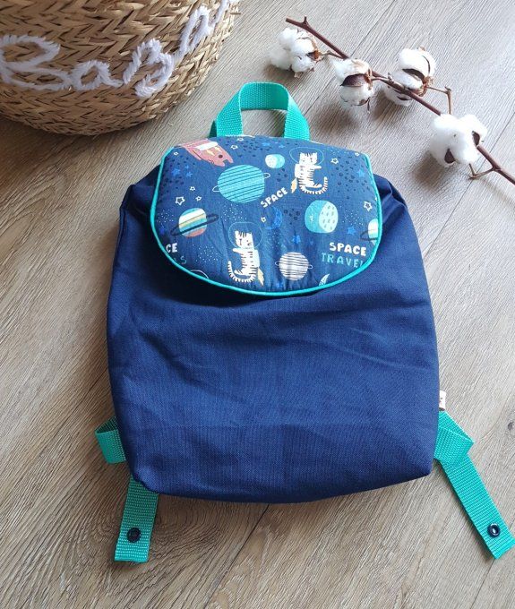 Sac à dos maternelle  marine imprimé chat de l'espace