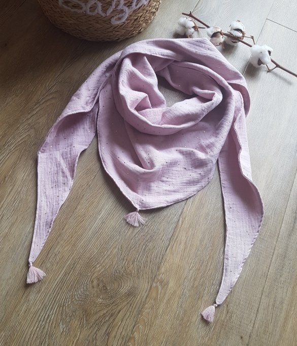 Foulard chèche camélia à pois doré 