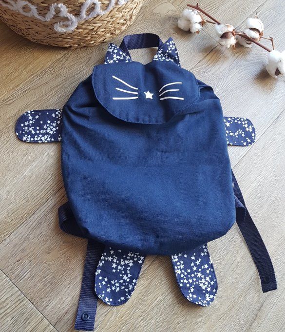  Sac à dos chat bleu marine personnalisable