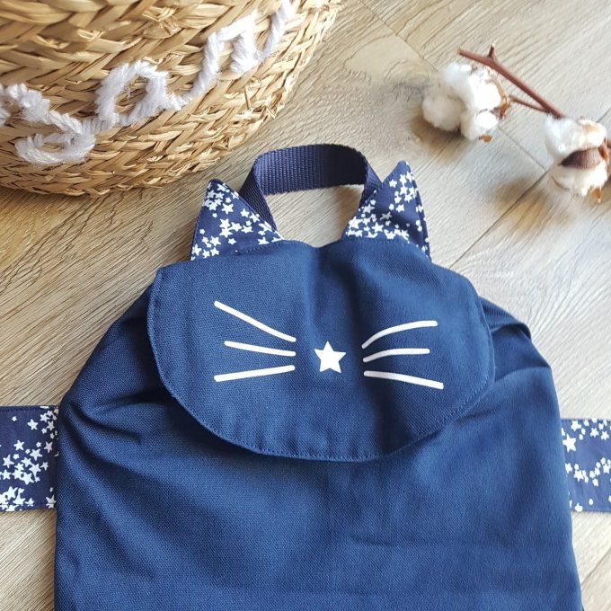  Sac à dos chat bleu marine personnalisable