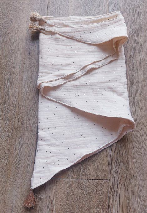 Foulard chèche  écru pois doré
