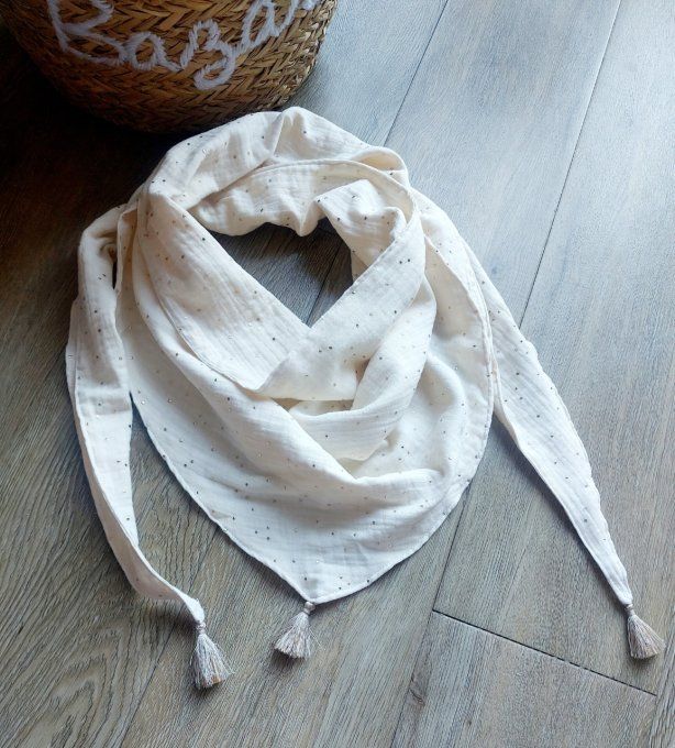 Foulard chèche  écru pois doré