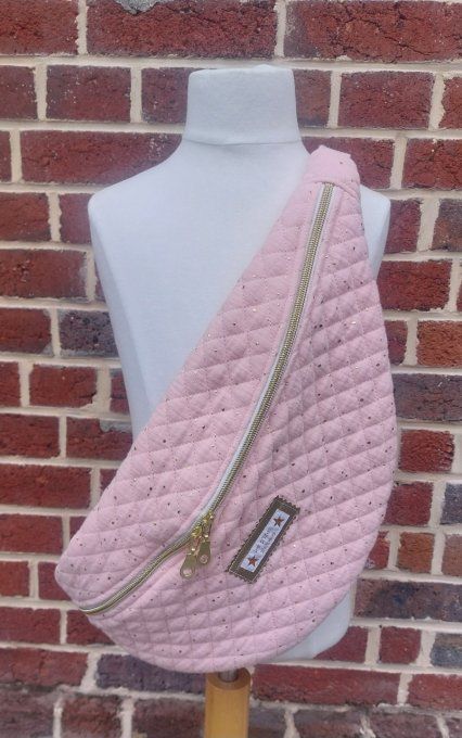Sac banane en gaze de coton pois doré rose 2 tailles