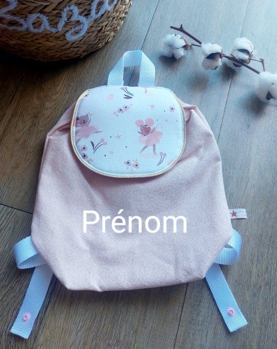 Sac à dos maternelle rose lurex doré souricette