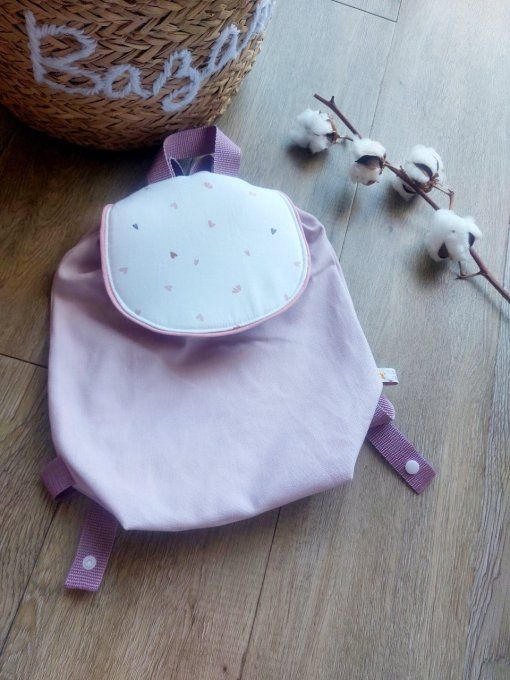 Sac à dos maternelle vieux rose imprimé coeur