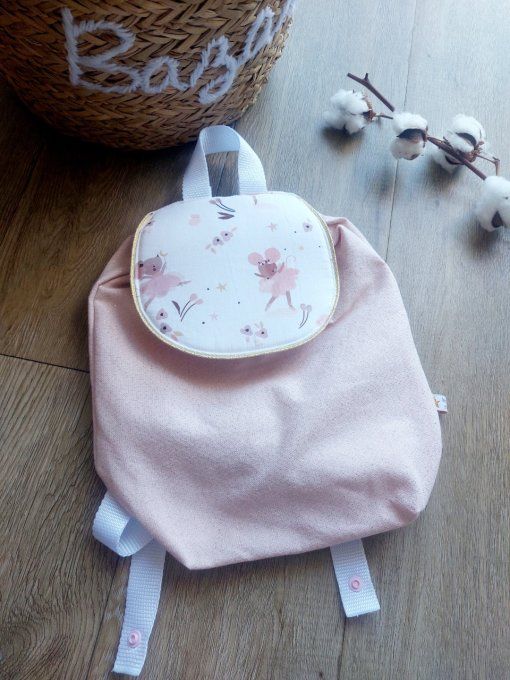 Sac à dos maternelle rose lurex doré souricette