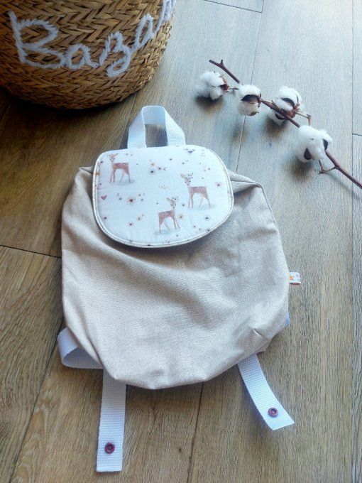 Sac à dos maternelle beige lurex doré imprimébiche