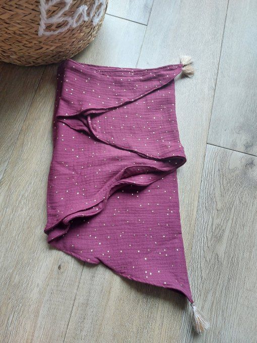 Foulard chèche aubergine à pois doré