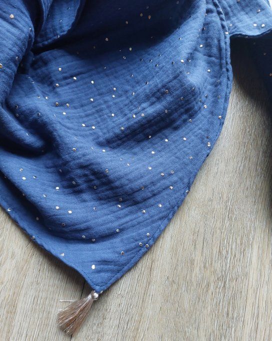 Foulard chèche indigo à pois doré