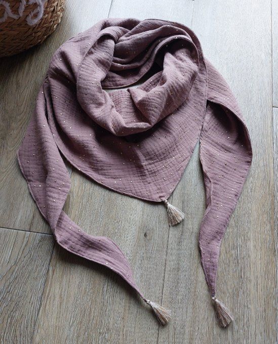 Foulard chèche châtaigne pois doré