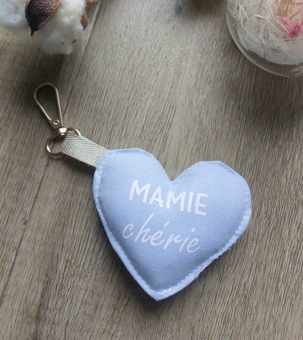 porte clé coeur bleu ciel mamie chérie