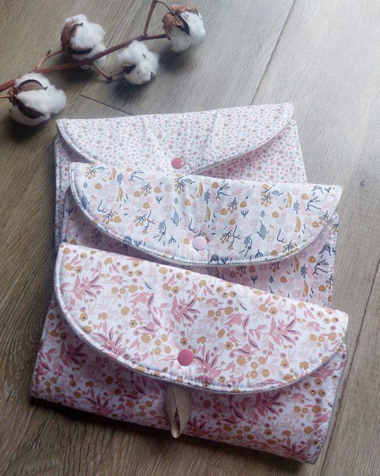 Pochettes à barrettes 2 en 1 fleuris rose