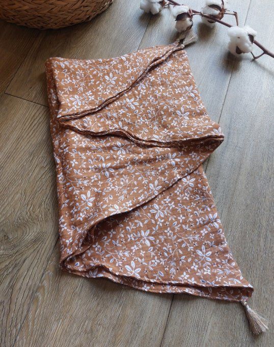 Foulard chèche gaze de coton Camel imprimé fleuri