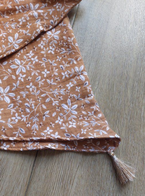 Foulard chèche gaze de coton Camel imprimé fleuri