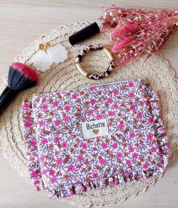 Trousses Froufrou fleuri fluo rose