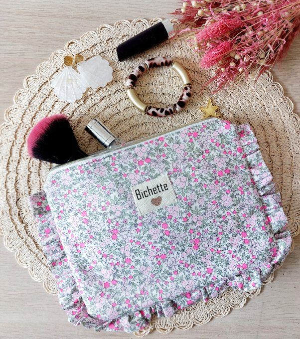 Trousses Froufrou fleuri fluo rose
