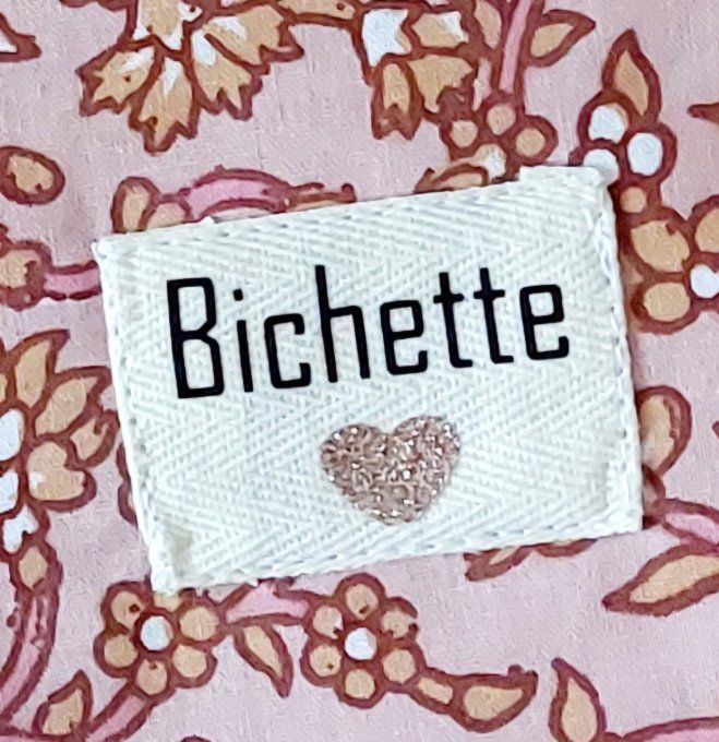 Panier pochon trousse rond fleuri bleu et corail
