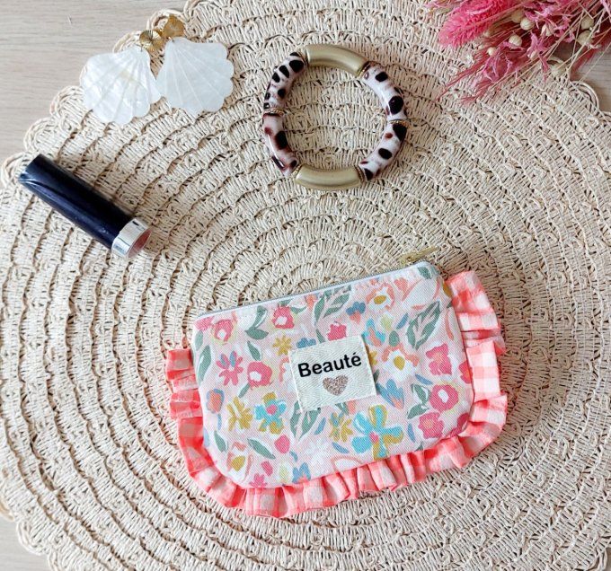 Mini trousse froufrou fleuri fluo
