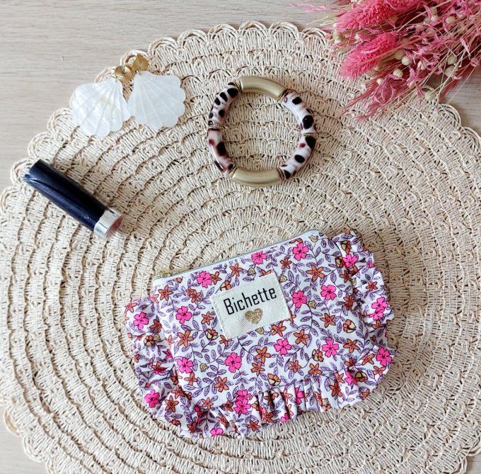 Mini trousse froufrou fleuri fluo