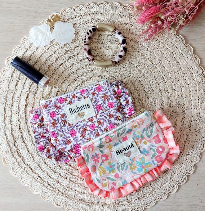 Mini trousse froufrou fleuri fluo