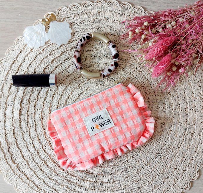 Mini trousse froufrou vichy fluo