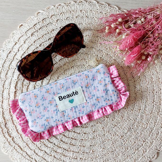 Etui à lunette froufrou fleuri fluo