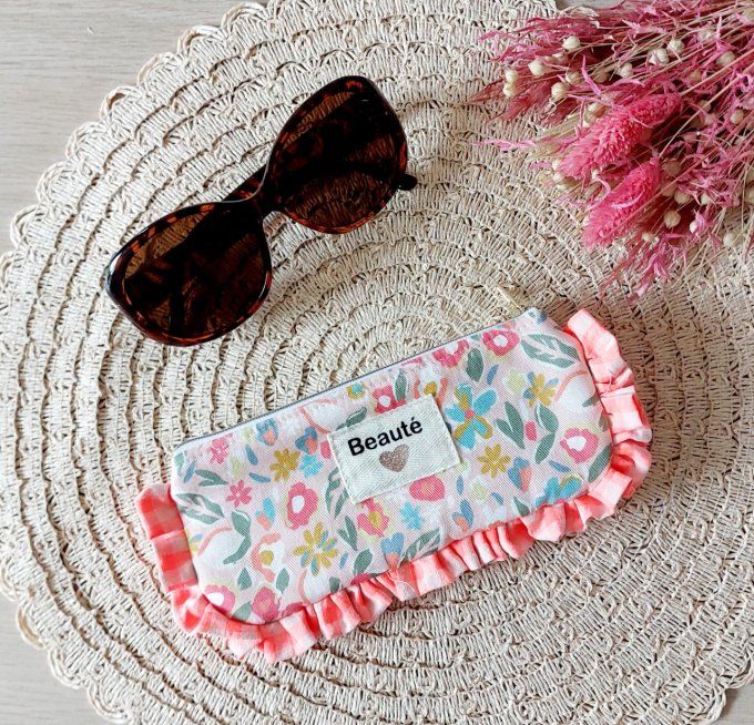 Etui à lunette froufrou fleuri fluo