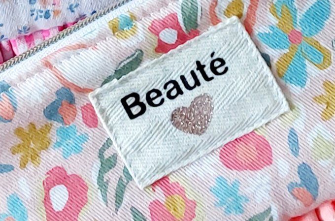 Panier pochon trousse rond fleuri corail et jaune