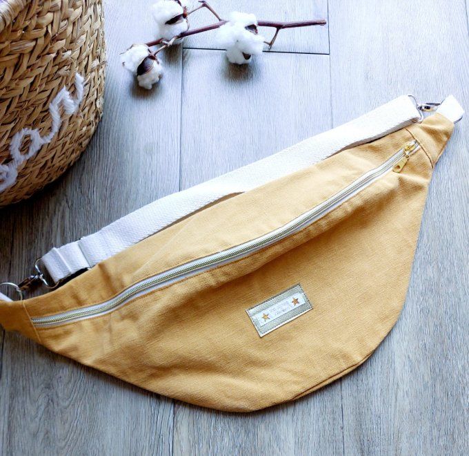 Sac banane toile jaune moutarde 2 tailles