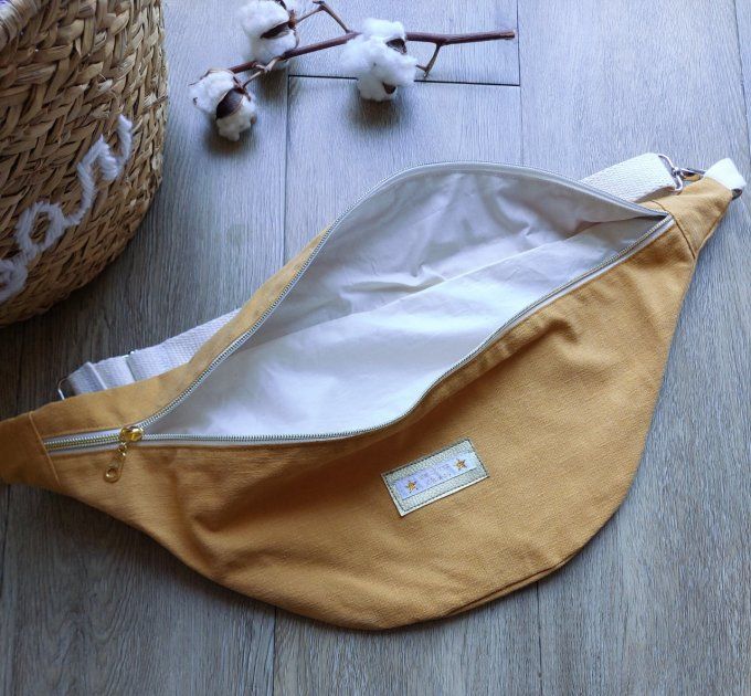 Sac banane toile jaune moutarde 2 tailles