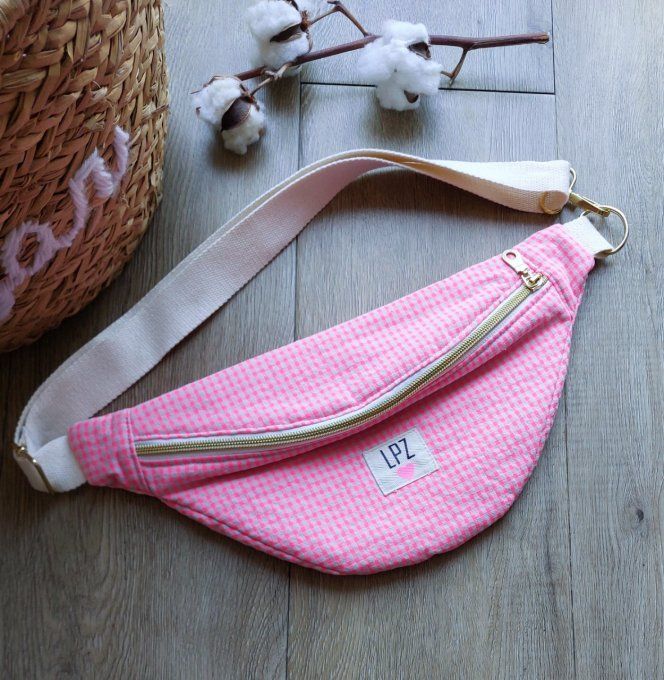 Mini sac banane vichy fluo
