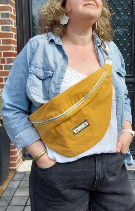 Sac banane toile jaune moutarde 2 tailles