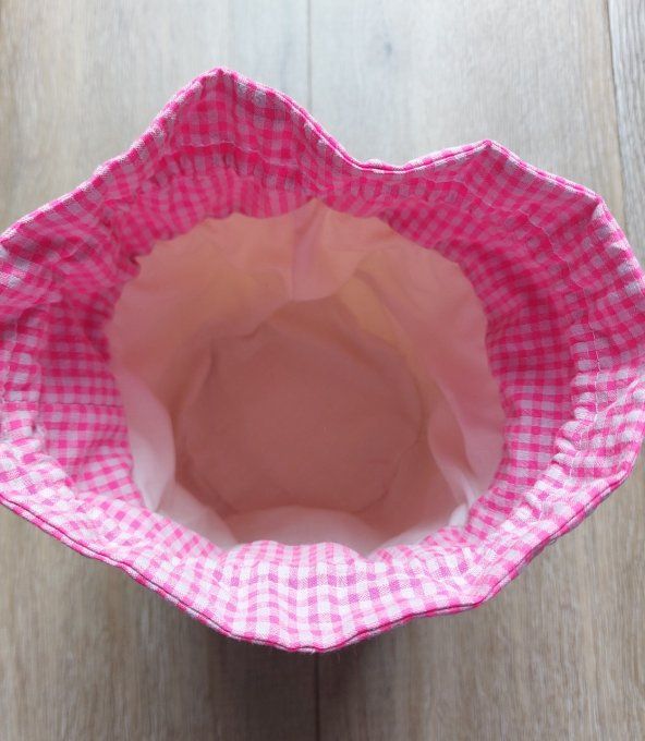 Panier pochon trousse rond fleuri fluo rose