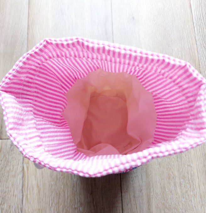 Panier pochon trousse rond personnalisable fleuri rose fuschia