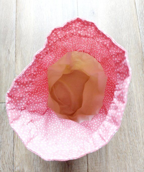 Panier pochon trousse rond fleuri bleu et corail