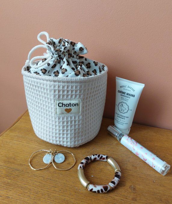 Panier pochon trousse rond personnalisable nid d'abeille graou