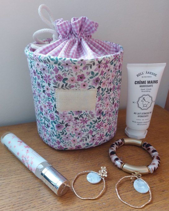 Panier pochon trousse rond personnalisable fleuri lavande