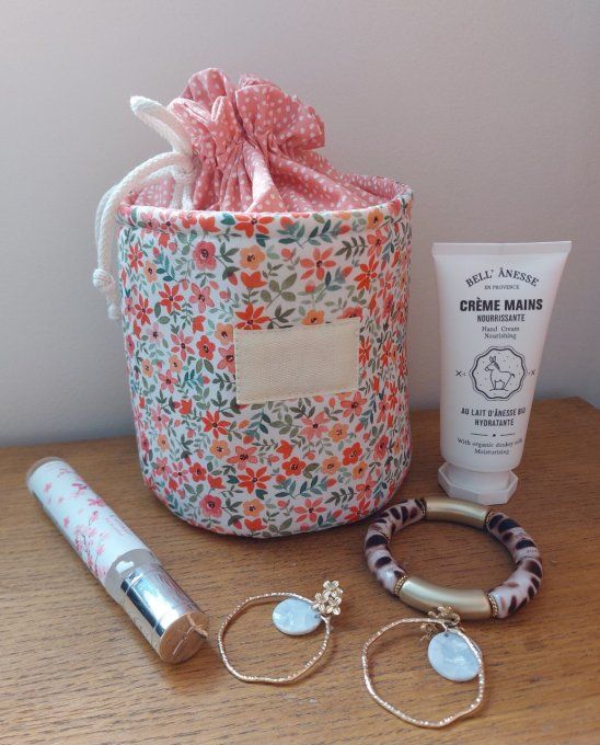 Panier pochon trousse rond personnalisable fleuri coquelicot