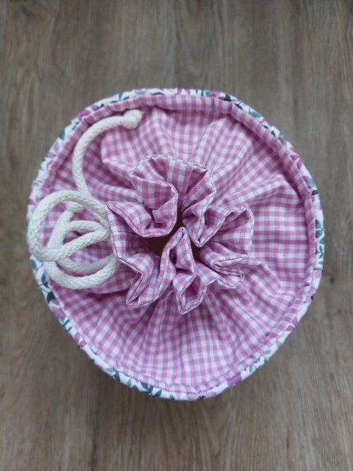 Panier pochon trousse rond personnalisable fleuri lavande