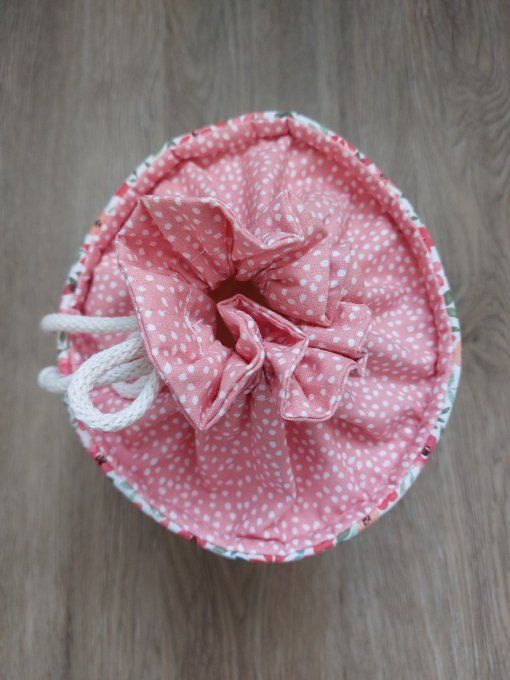 Panier pochon trousse rond personnalisable fleuri coquelicot