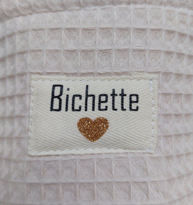 Panier pochon trousse rond personnalisable nid d'abeille et fleuri moka